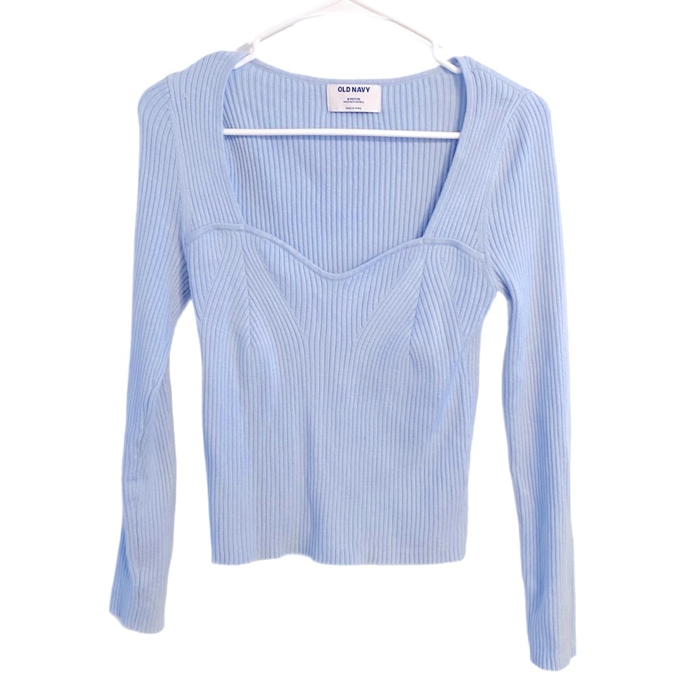 Fitted Rib Knit Sweater In Cashmere Blue Size M Petite